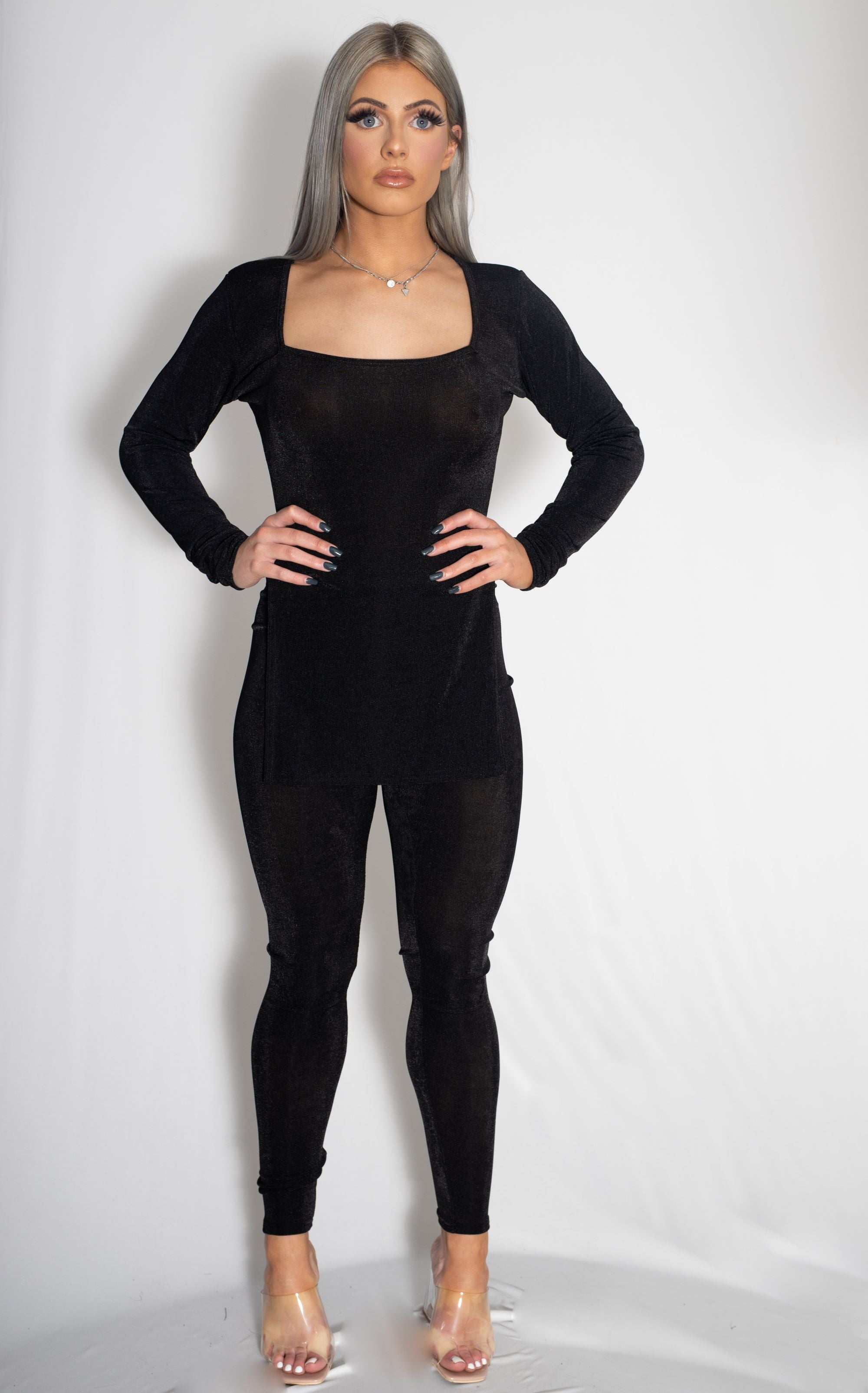 Zammi LONG SLEEVE TOP WITH MATCHING LEGGINGS SET in Black - Back View