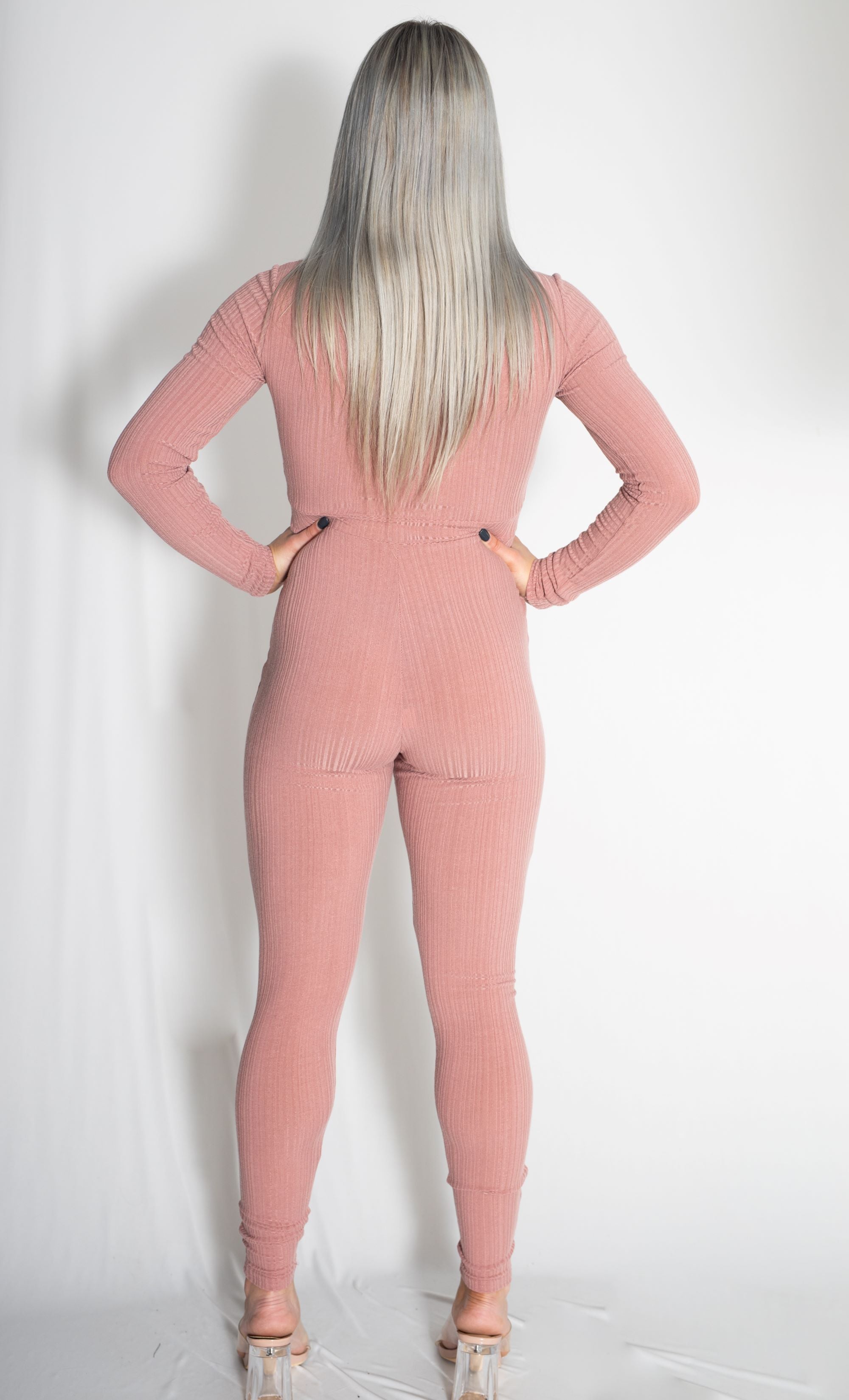 Zammi FRONT ZIP JUMPSUIT in Pink - Detail Shot