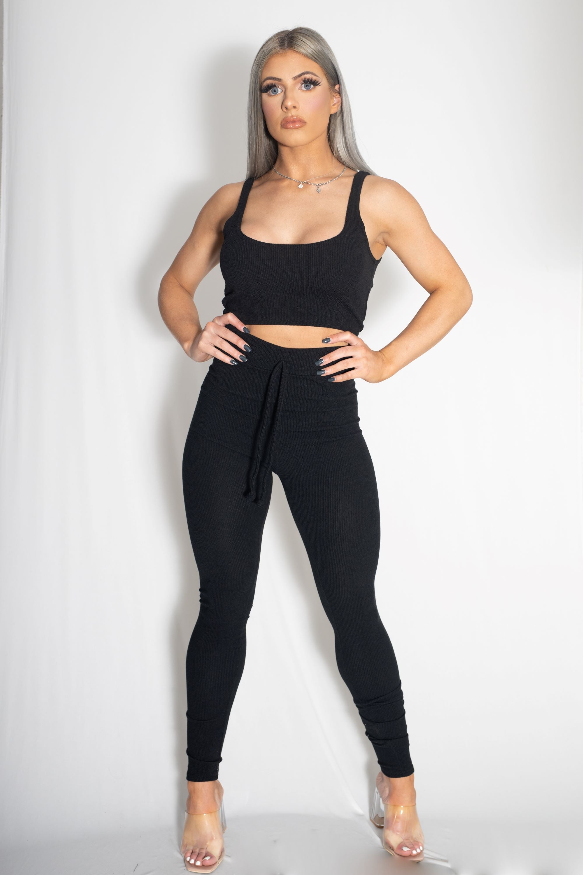 Zammi CROP TOP WITH CARDIGAN AND LEGGINGS in Brown - Product Image