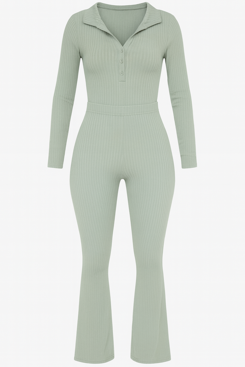 Zammi FULL SLEEVE BODYSUIT WITH HOOD AND FLARE TROUSERS SET in Mint - Product Image